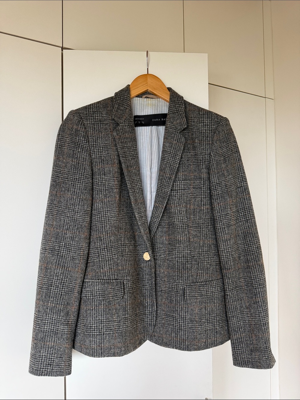 Zara Grey Glen Plaid Single-Button Blazer